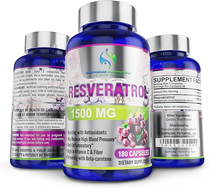 100% Pure Resveratrol Extract for Anti-Aging & Heart Health - 1500mg Maximum Strength (1)