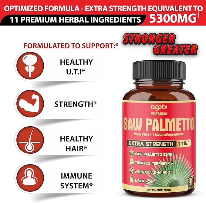 Premium Saw Palmetto Capsules - Combined with Ashwagandha, Turmeric, Tribulus, Maca, Green Tea, Ginger, Holy Basil & More - Natural Prostate Support - 90 Capsules 3-Month Supply