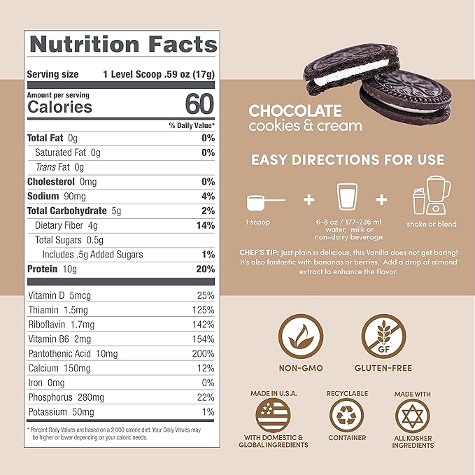 Designer Wellness, Designer Lite, Low Calorie Natural Protein, Prebiotic Fiber, Key Vitamins & Minerals, Chocolate Cookies & Cream, 25.6 Ounces