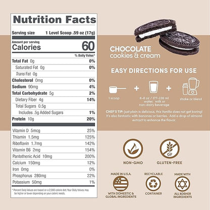 Designer Wellness, Designer Lite, Low Calorie Natural Protein, Prebiotic Fiber, Key Vitamins & Minerals, Chocolate Cookies & Cream, 25.6 Ounces