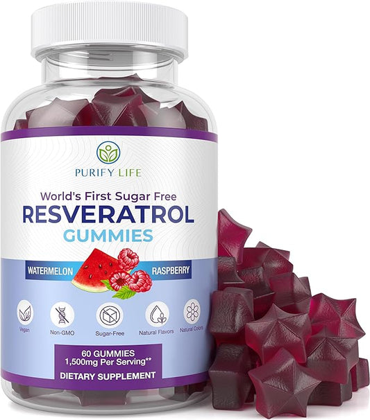 Purify Life Sugar-Free Resveratrol Gummies - Potent 1500mg Resveratrol Supplement to Support Digestive & Immune Health - Resveratrol Supplement for Antioxidant Support, Cell Regenerator & Repair