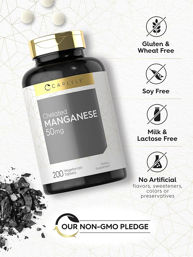 Carlyle Chelated Manganese | 200 Tablets | Vegetarian, Non-GMO, Gluten Free Supplement