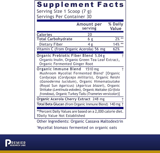 Premier Research Labs Fermented Mushroom Blend - Supports Digestive Health & Immune System* - with Vitamin C, Green Tea Extract & More - Non-GMO & USDA Organic - 7.4 oz