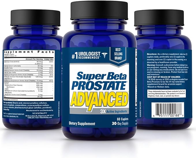 Super Beta Prostate Advanced Prostate Supplement for Men – Reduce Bathroom Trips, Promote Sleep, Support Urinary Health & Bladder Emptying. Beta Sitosterol not Saw Palmetto. (60 Caplets, 1-Bottle)