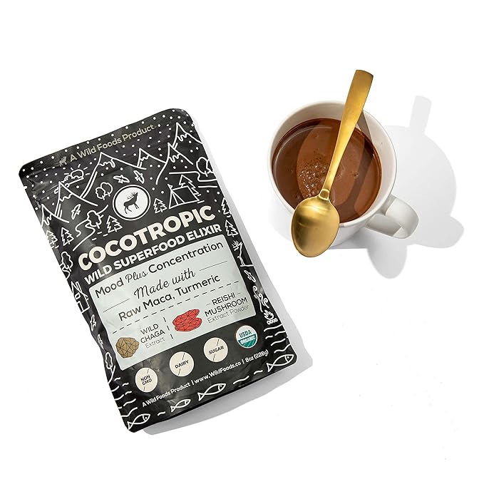 Organic Cocotropic Superfood Mushroom Hot Chocolate Mix, 16 oz | Non-GMO, Vegan, Gluten Free, Mood, Raw Cacao, Reishi Mushrooms, Chaga, Maca, Turmeric