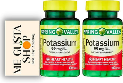 Spring Valley Potassium Caplets Dietary Supplement, 99 mg, 100 Count (Pack of 02) Total 200 + Me Gustas Sticker