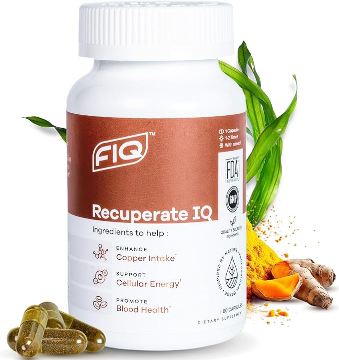 Formula IQ - Recuperate IQ: 5-in-1 Copper Supplements with Copper Bisglycinate - Easy-to-Swallow 2mg Capsules - High Absorption, Boosts Energy (60 Ct)