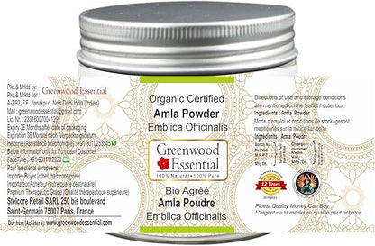 Pure Amla Powder (Indian Gooseberry) Emblica Officinalis Organic Certified 100% Natural Therapeutic Grade 100gm (3.5 oz)