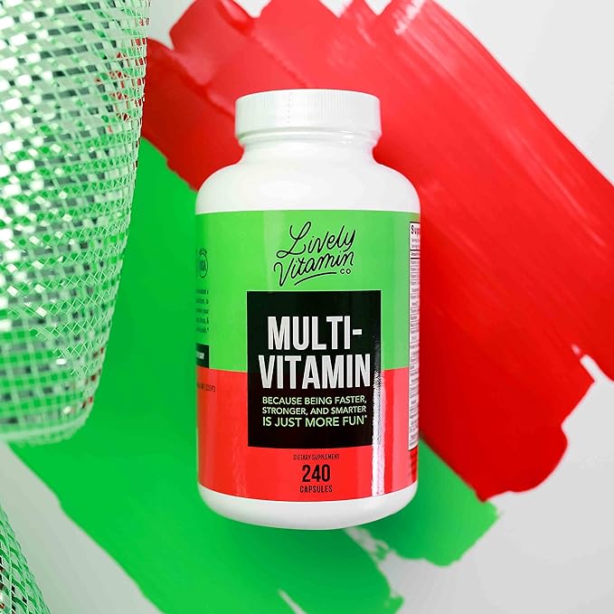 LIVELY VITAMIN CO. Multivitamin - 37 Vitamins Minerals and Extracts - Energy - Memory - Immune Function - Heart- Brain - Focus - Mood - Antioxidants - Dairy Gluten Soy Free - 240 Vegetarian Capsules