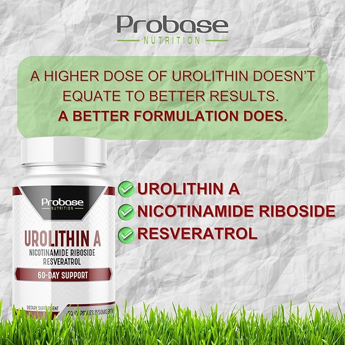 Urolithin A - [60-Day Supply] - with Added NR and Resveratrol - Alternative to NMN, NAD, CoQ10, PQQ for Healthy Aging