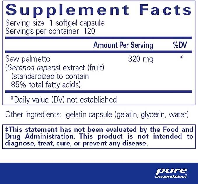 Pure Encapsulations Saw Palmetto 320 - Fatty Acids & Other Essential Nutrients to Support Metabolism & Urinary Function - with Saw Palmetto Extract - 120 Softgel Capsules