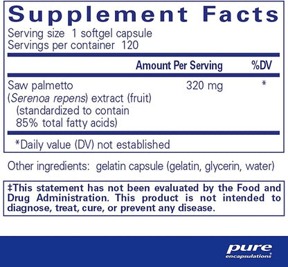 Pure Encapsulations Saw Palmetto 320 - Fatty Acids & Other Essential Nutrients to Support Metabolism & Urinary Function - with Saw Palmetto Extract - 120 Softgel Capsules