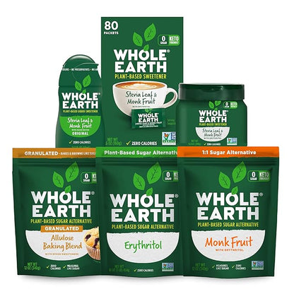 WHOLE EARTH Monk Fruit Sweetener with Erythritol, Plant-Based Sugar Alternative, 12 Ounce Pouch (Pack of 2)