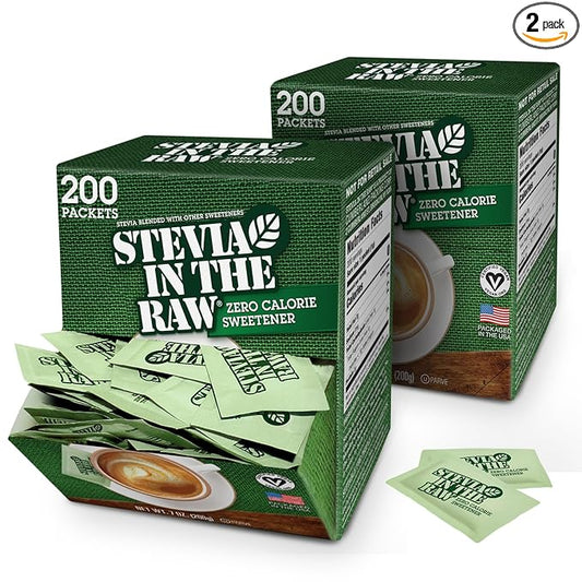 Stevia In The Raw, Plant Based Zero Calorie Sweetener, No Erythritol, Sugar Substitute for Coffee, Hot & Cold Drinks, Suitable For Diabetics, Vegan, Gluten-Free, 200 Count Packets (Pack of 2)