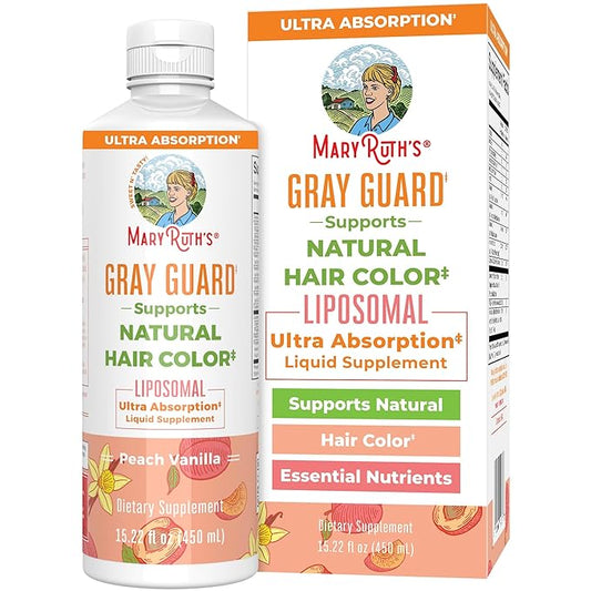 MaryRuth Organics Gray Guard Liposomal, Supports Natural Hair Color, With Copper & Pantothenic Acid, Holy Basil & Traditional Herbs, Vitamin E & Vitamin B for Overall Health, Ages 18+, 15.22 Fl oz