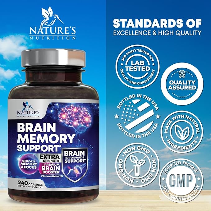 Nootropic Brain Supplements for Memory and Focus - 40 Nootropics & Vitamins to Support Clarity & Concentration, Brain Health Memory Pills with Phosphatidylserine Bacopa Huperzine & DMAE - 240 Capsules