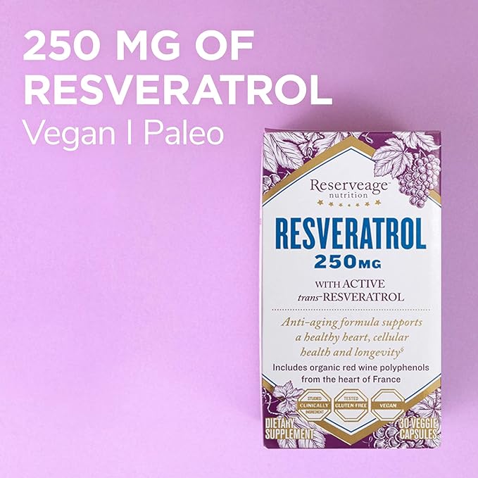 Reserveage Beauty, Resveratrol 250 mg, Antioxidant Supplement for Heart and Cellular Health, Supports Healthy Aging and Immune System, Paleo, Keto, 30 Capsules