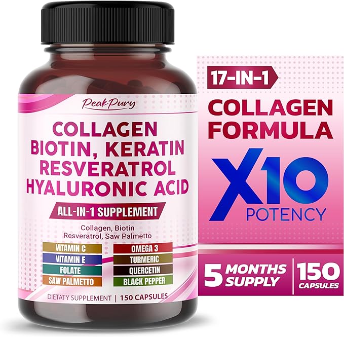 Collagen 12000mg Biotin 10,000mcg Resveratrol 3000mg Saw Palmetto 2000mg - Skin, Joint Health Support - Made in USA