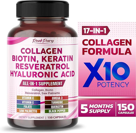 Collagen 12000mg Biotin 10,000mcg Resveratrol 3000mg Saw Palmetto 2000mg - Skin, Joint Health Support - Made in USA