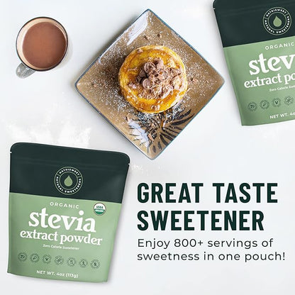 NatriSweet Stevia Powder, 4 oz, Pure Stevia Sweetener with No Additives, No Fillers, Zero Carbs, Zero Calorie, Organic Stevia Powder For Sugar Substitute, 300 Times Sweeter Than Sugar, 800+ Servings