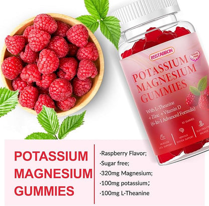 Potasium Magnesium Gummies -320mg Magnesium,100mg Potassium with L-Theanine Zinc Vitamine D for Men and Women 60 Count (60 Count)