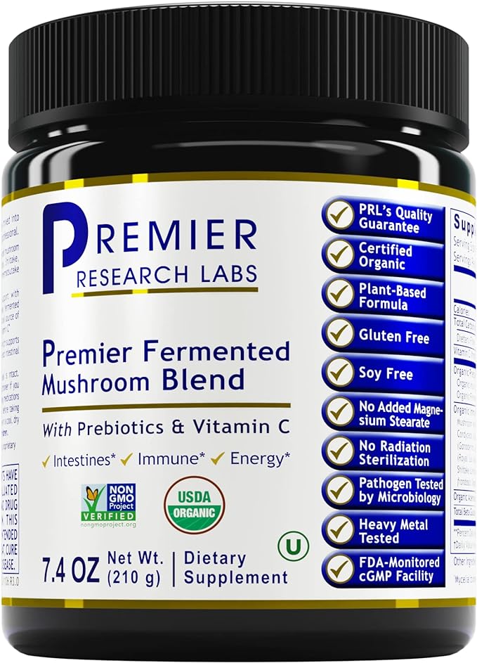 Premier Research Labs Fermented Mushroom Blend - Supports Digestive Health & Immune System* - with Vitamin C, Green Tea Extract & More - Non-GMO & USDA Organic - 7.4 oz