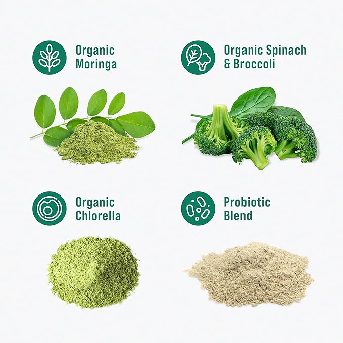 Nello Supergreens - Premium Superfood Greens Drink Mix with Chlorella, Moringa, Spinach, & Broccoli + Digestive Enzymes - Nutrient-Packed Greens Powder Superfood for Wellness(30 SRV)