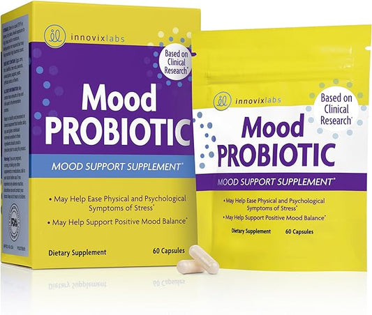 InnovixLabs Mood Probiotic Supplement - Clinically Studied Digestive & Mood Probiotics for Women and Men with Lactobacillus helveticus Rosell-52ND & Bifidobacterium longum Rosell-175, 60 Capsules