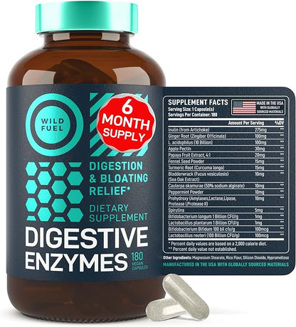 Digestive Enzymes with Probiotics and Prebiotics - Gut Health, Digestion IBS Supplement with Artichoke Ginger Turmeric – Vegan Probiotic Enzymes Digestive Health and Bloating Relief - 180 Caps