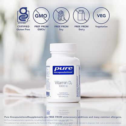 Pure Encapsulations Vitamin D3 25 mcg (1,000 IU) - Supplement to Support Bone, Joint, Breast, Heart, Colon & Immune Health - with Premium Vitamin D - 120 Capsules