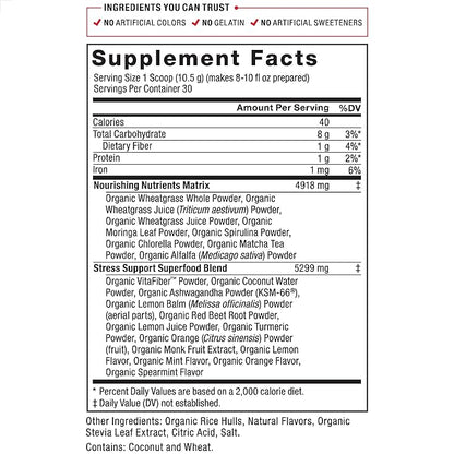 Force Factor Organics Greens Superfood Powder for Daily Wellness, Greens Powder with KSM-66 Ashwagandha, Moringa, Spirulina Powder, Vegan and Non-GMO, Fresh Apple, 30 Servings, 11.10 Ounce (Pack of 1)