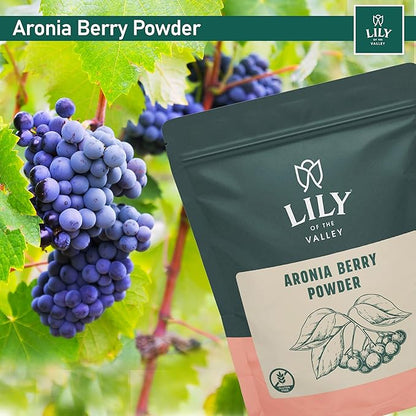 Lily of the Valley Aronia Berry Powder - Ideal for Smoothies & Shakes - Superfood Berry - High in Flavonoids - Water Soluble - Vegan & Gluten-Free - Packed in Resealable Pouch (4oz, 113g)