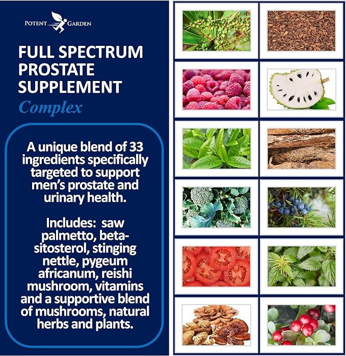 Prostate Support 33 Herbs Including Beta Sitosterol, Pygeum and Saw Palmetto for Men Prostate Health Supplements for Men, 90 Caps