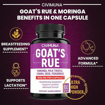 (2 Packs) Goat’s Rue Capsules 5050mg - Goat’s Rue, Moringa, Milk Thistle - 4 Months Supply