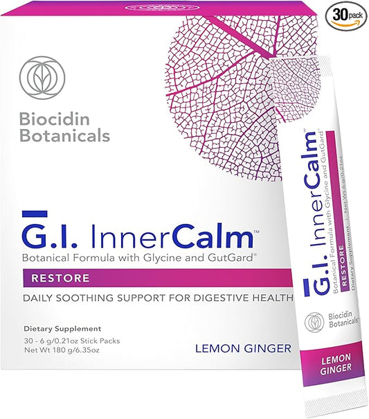 Biocidin Gut Health Drink Mix - GI Inner Calm - Support Digestive Health, GI Detox and a Healthy Mood & Sense of Calm - Soothing Restorative Formula with Glycine & No Glutamine (30 Stick Packs)