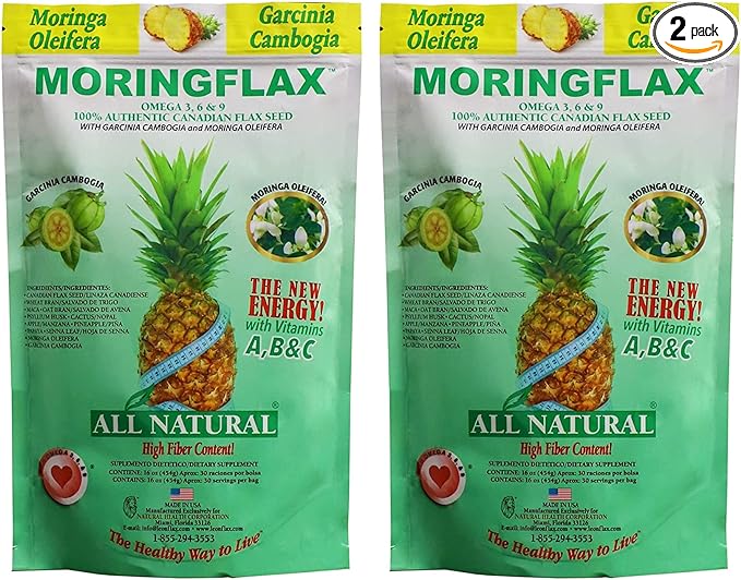 Moringflax Bag Formula 100 Natural Canadian Flax Seed with Garcinia Cambogia and Moringa Oleifera Bag, Tan, 16 Ounce - 2 Pack