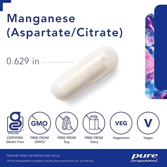 Pure Encapsulations Manganese (Aspartate/Citrate) | Hypoallergenic Trace Mineral Supplement for Connective Tissue and Bones | 60 Capsules