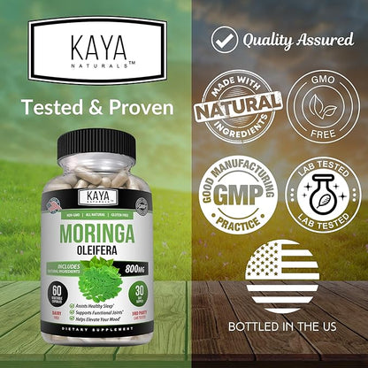 Kaya Naturals Moringa Leaf Extract - Complete Greens Superfood Supplement - Pure Miracle Tree Moringa - Boost Energy Naturally - Nutrient Dense Vitamins for Adult - 60 Veggie Count