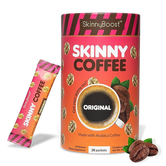 Skinny Boost Skinny Coffee- (Unflavored) Instant Sticks Made with Arabica Coffee, Garcinia Cambogia, Green Tea Extract, Coffee Bean Extract, and Prebiotics- Keto Friendly. (28 Packets)