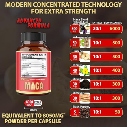 Maca Root Capsules - Supports Natural Health - Energy - Performance & Mood Supplement - Enhanced Blood Flow 3-Month Supply