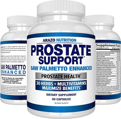 Arazo Nutrition Prostate Supplement - Saw Palmetto + 30 Herbs - Reduce Frequent Urination, Reduce Hair Loss, Support Stamina – Single Homeopathic Herbal Extract Health Supplements - Capsule or Pill