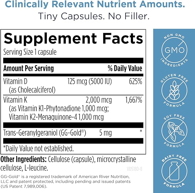 Designs for Health Vitamin D Supreme - Vitamin D 5000 IU with 2000mcg Vitamin K as MK4 for Bone Health, Heart Health & Immune Support - Vitamin D3 Enhanced with GG Supplement (60 Capsules)