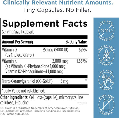 Designs for Health Vitamin D Supreme - Vitamin D 5000 IU with 2000mcg Vitamin K as MK4 for Bone Health, Heart Health & Immune Support - Vitamin D3 Enhanced with GG Supplement (60 Capsules)