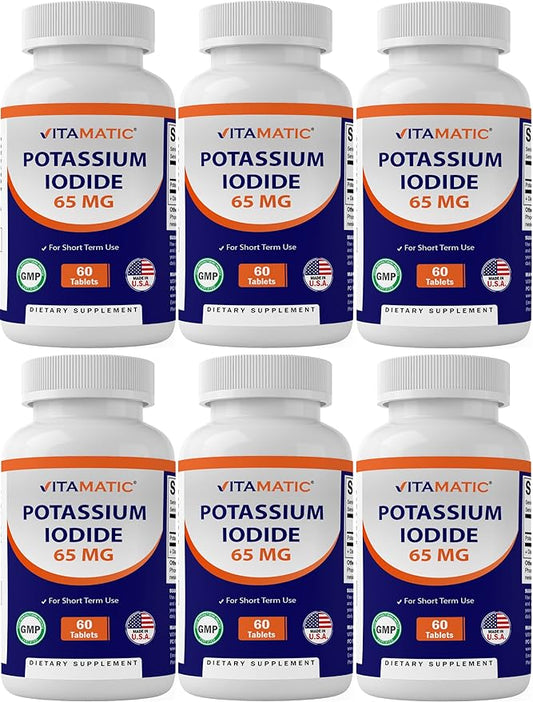 Vitamatic Potassium Iodide 65 mg per Serving - 60 Tablets - Thyroid Support - KI Pills (60 Count (Pack of 6))