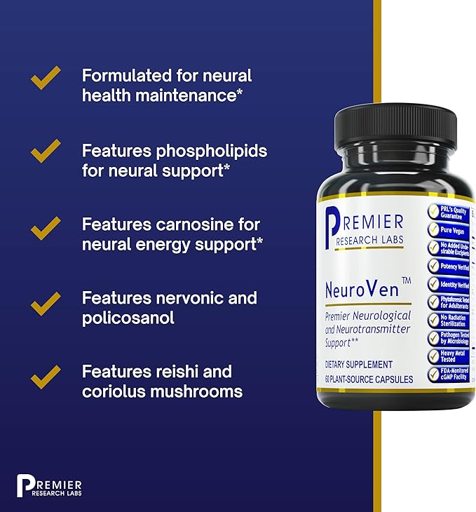 Premier Research Labs NeuroVen - Neuro Health Capsules - Nerve Support Supplements - with Turmeric Curcurmin, Phosphatidylserine & Policosanol - Vegan & Vegetarian - 60 Plant-Source Capsules