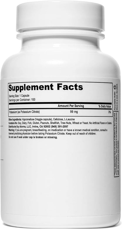 Potassium Citrate 99 mg - Supports Electrolyte Balance and Normal pH - Essential Mineral Kidney Stone Support Supplement - 100 Vegetarian Capsules (Pack of 3)