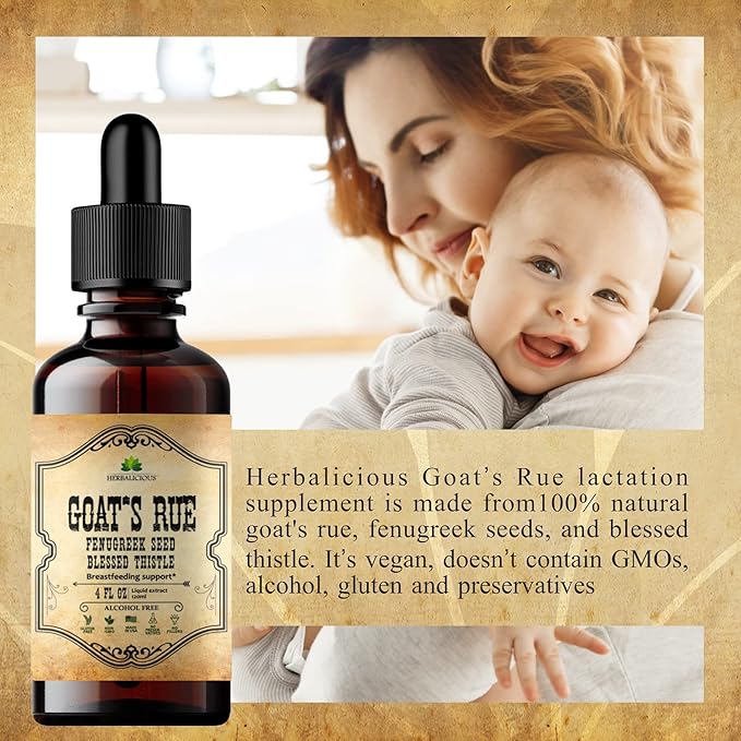 Goat's Rue Liquid Extract 4 fl oz - Natural Herbal Tincture with Goat's Rue, Fenugreek Seeds, Blessed Thistle - Alcohol Free Non-GMO Lactation Supplement for Increased Breast Milk