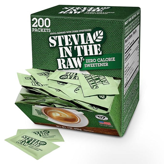 Stevia In The Raw, Plant Based Zero Calorie, No Erythritol, Sugar Substitute, Sugar-Free Sweetener for Coffee, Hot & Cold Drinks, Suitable For Diabetics, Vegan, Gluten-Free, 200 Count Packets (1 Pack)