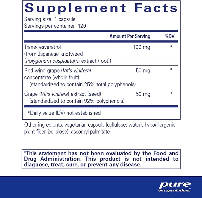 Pure Encapsulations Resveratrol EXTRA - 100 mg Trans-Resveratrol - For Healthy Cellular & Cardiovascular Function* - Antioxidants Supplement - Non-GMO & Gluten Free - 120 Capsules