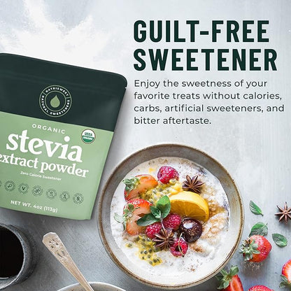 NatriSweet Stevia Powder, 4 oz, Pure Stevia Sweetener with No Additives, No Fillers, Zero Carbs, Zero Calorie, Organic Stevia Powder For Sugar Substitute, 300 Times Sweeter Than Sugar, 800+ Servings